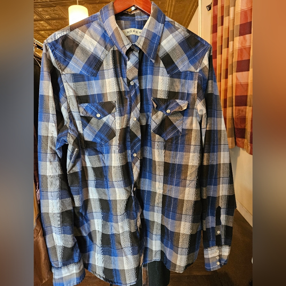 Roper Blue and BlackWestern Style Button Down Shirt